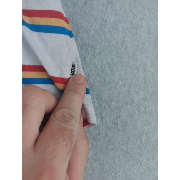 VANS Women's Boxy Striped Cropped T-shirt Red Yellow  Blue White Size L Vtg Logo - Picture 4 of 11